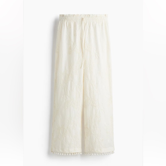 H&M Pants - H&M Embroidered Drawstring Pants, Cream, Size M